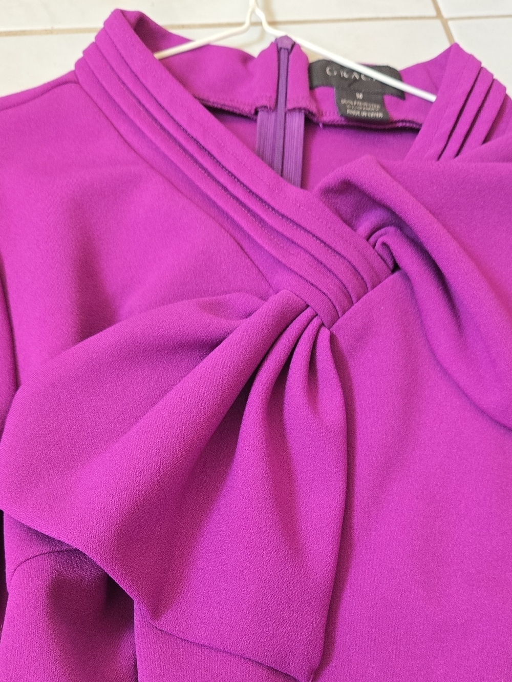 Gracia Purple Puff-Sleeve Bow Neck Blouse - Picture 5 of 5